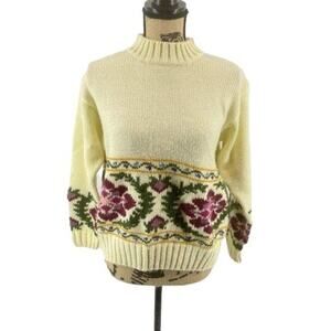 Vintage Worthington Womens Sweater Floral Cream Medium